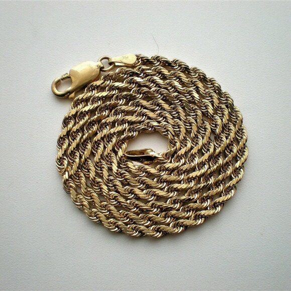 Vintage Solid 14K 585 Yellow Gold Diamond Cut Twisted Rope Necklace Chain 17g P - Picture 1 of 5